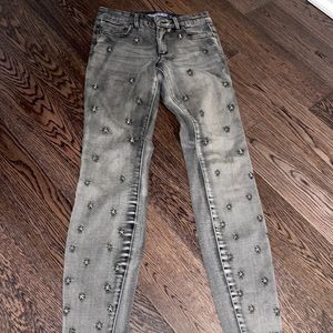 Grey wash star embroidered jeans